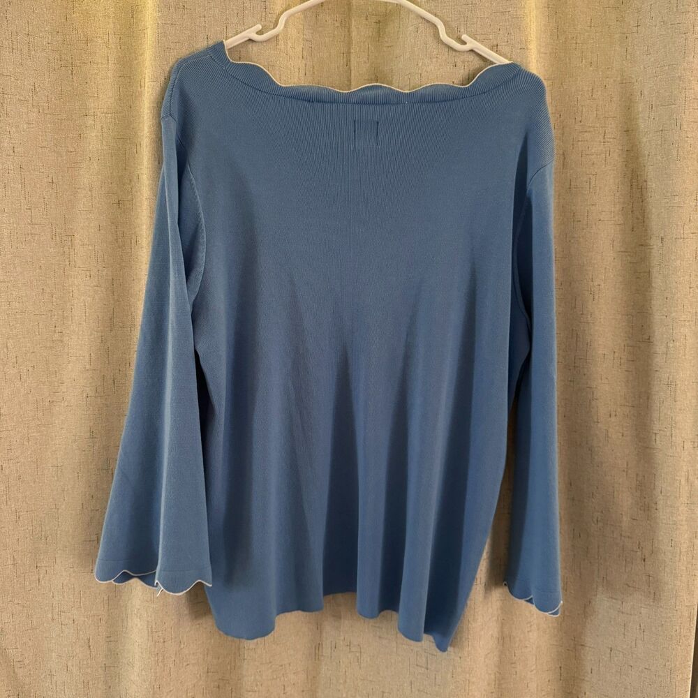 Rafaella Blue Scalloped Neck Knit Top XL 3/4 Sleeve Viscose Blend - Picture 5 of 7